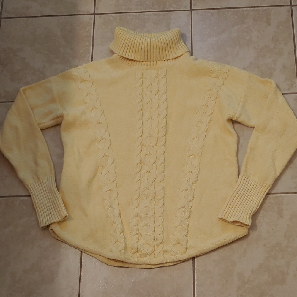 L.L. Bean Yellow Cable Knit Turtleneck Fisherman Sweater Women's Size L